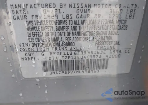 2021 Nissan Kicks Sr Xtronic Cvt из США, поврежденный, VIN 3N1CP5DVXML498960